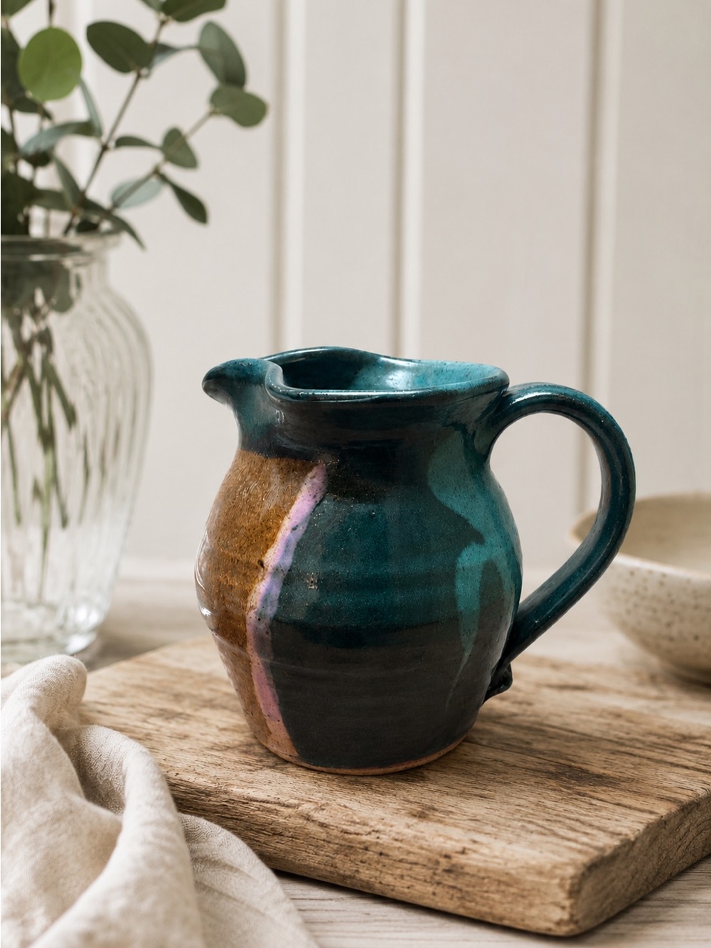 NWT Handmade TB Pots Maine Studio Pottery Creamer Pitcher Blue Teal Glaze